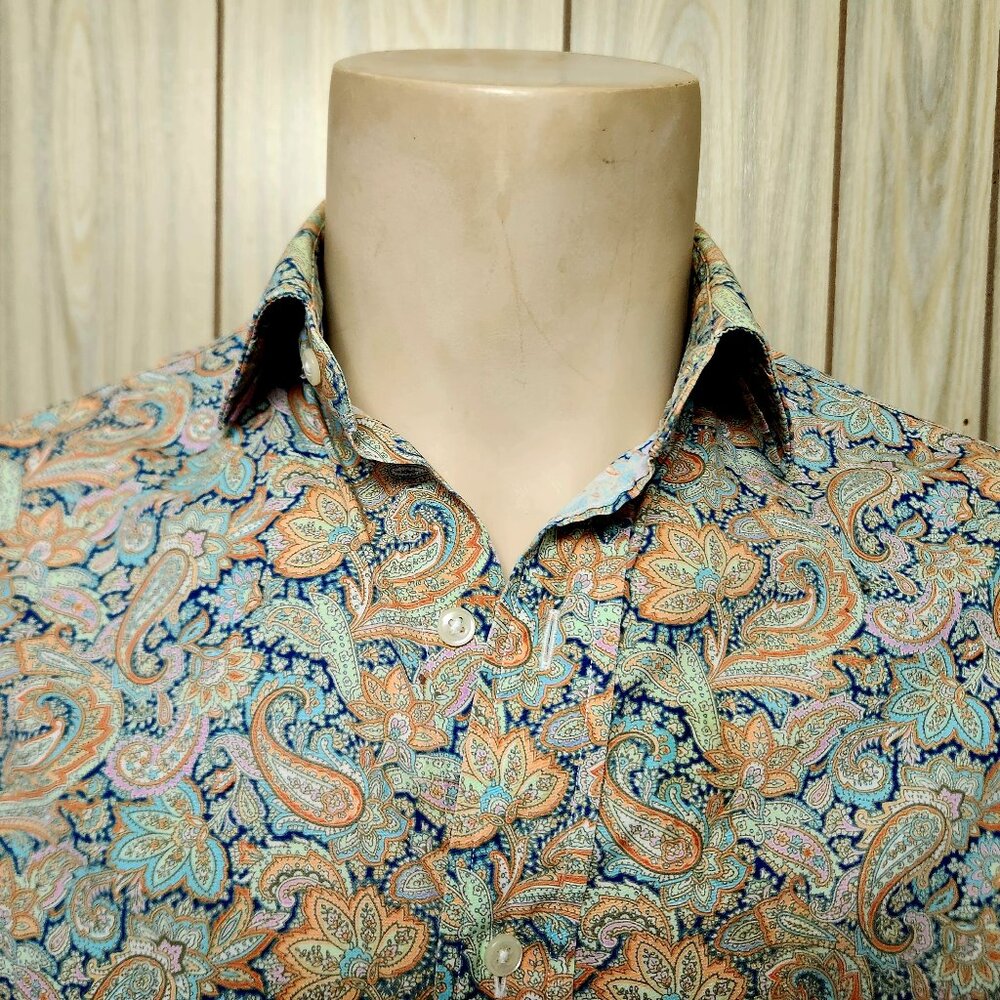 Polo paisley shirt M men's colorful cotton long sleeve